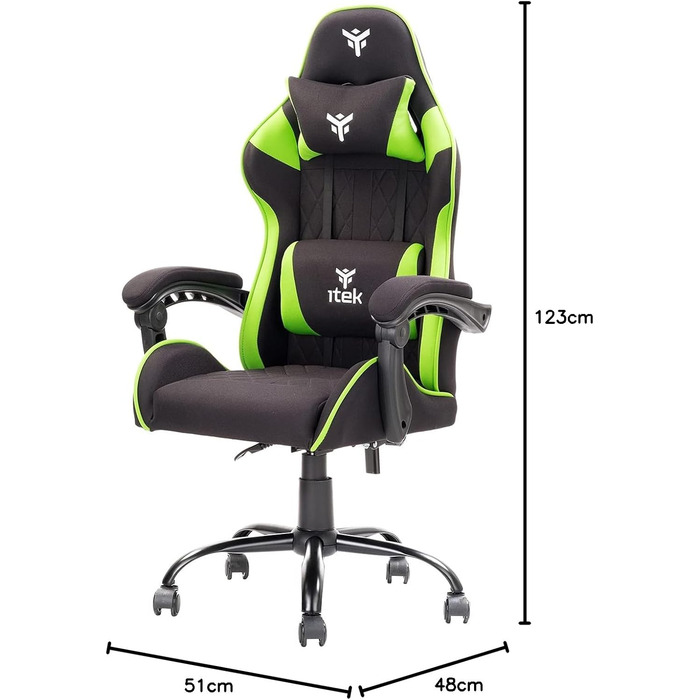 Ігрове крісло Itek Rhombus FF10, тканина, чорно-зелений, стандартний чорно-зелений. СТАНДАРТНИЙ