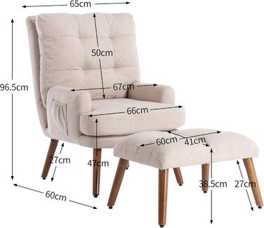 Крісло-реклайнер Merax з 10 положеннями нахилу, зручне крісло з підставкою для ніг, крісло для телевізора з боковими кишенями, бежевий колір