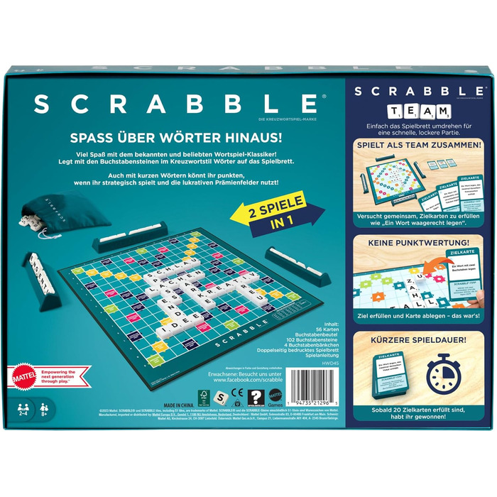 Скрабл два в одному - двостороння настільна гра для швидкої, невимушеної та кооперативної гри, включає 50 карт-мішеней для гри Скр