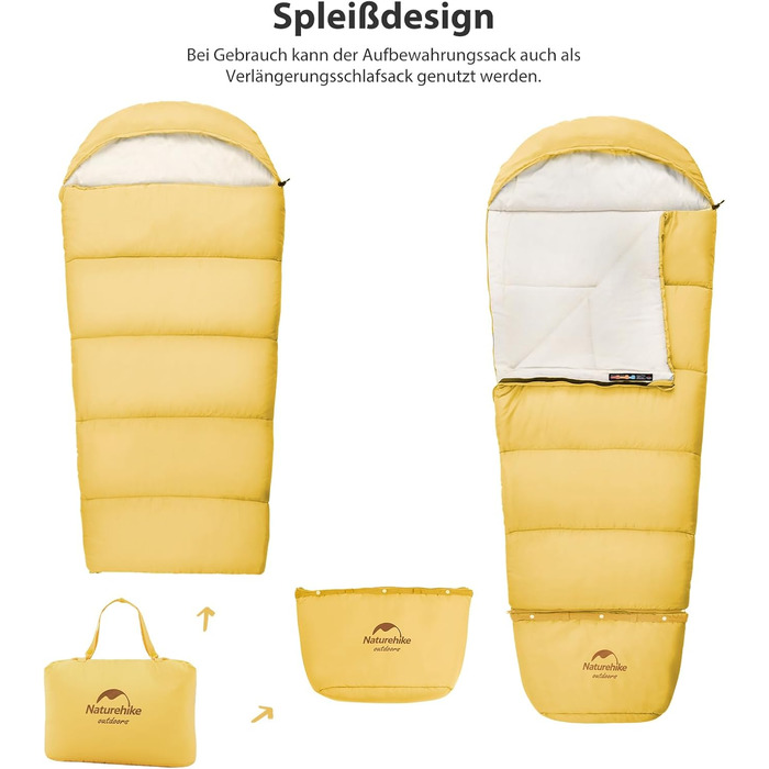 Дитячий спальний мішок Naturehike, літній, весняний, осінній, бавовняний спальний мішок для дітей, подорожей, кемпінгу, легкий теплий, кемпінговий, спальні мішки C300-жовтий