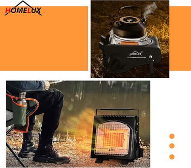 Газовий обігрівач HOMELUX потужністю 1,7 кВт для використання на вулиці, газовий обігрівач для кемпінгу, обігрівач без електрики, газовий обігрівач для патіо, кемпінговий обігрівач, радіаційний обігрівач