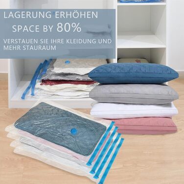 Вакуумні пакети для одягу Ersozrin 12 шт. з герметичним клапаном і ручним насосом вакуумні (6x50x70см/4x60x80см/2x80x100см) Вакуумні пакети для одягу економлять місце