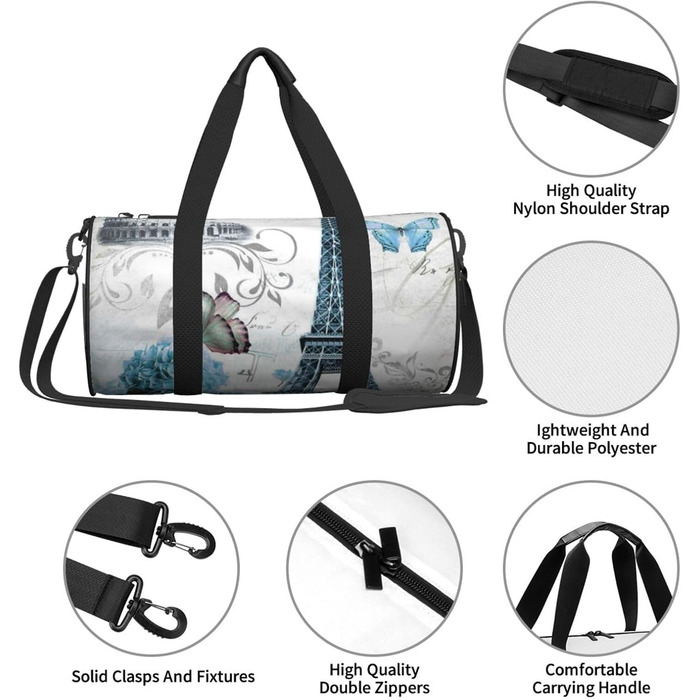 Спортивна сумка для подорожей, стильна з квітковим принтом, дорожня сумка на ніч, чорна, універсальний розмір