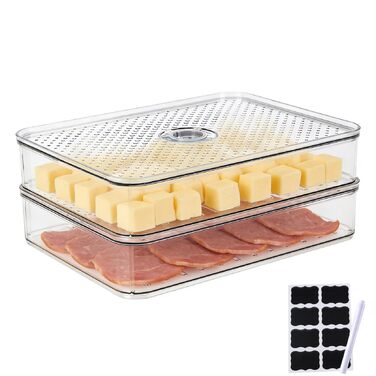 Двошарова коробка для сиру з кришкою контейнер для зберігання сиру, що штабелюється, прозора коробка для зберігання сиру, ковбас, ковбас та інших продуктів у холодильнику, двошаровий контейнер для зберігання сиру на кухні