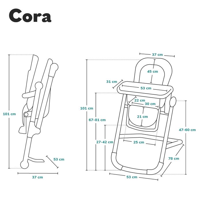 Стільчик для годування LIONELO Cora, високий, регульований, знімний піднос, нековзний, від 6 до 36 місяців, 5-точкові ремені безпе