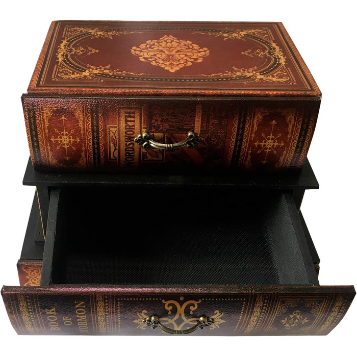 Міні-комод Rebecca Mobili, органайзер для столу, форма книги, 3 шухляди, МДФ ПВХ полотно, ретро стиль, для ювелірних виробів та косметики - Розміри 22 x 24 x 16 см (В x Д x Ш) - Арт. RE6443 22x24x16 см