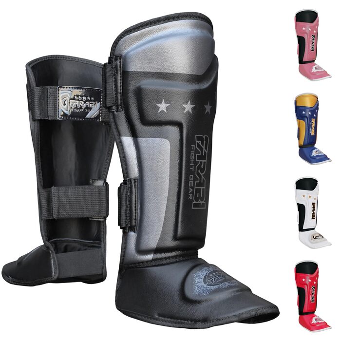 Щитки для гомілок Farabi Sports для дітей, кікбоксингу, ММА, муай-тай захист гомілки для тренувань, спарингу, боксерського спорядження та бойових мистецтв, дитячі, чорні