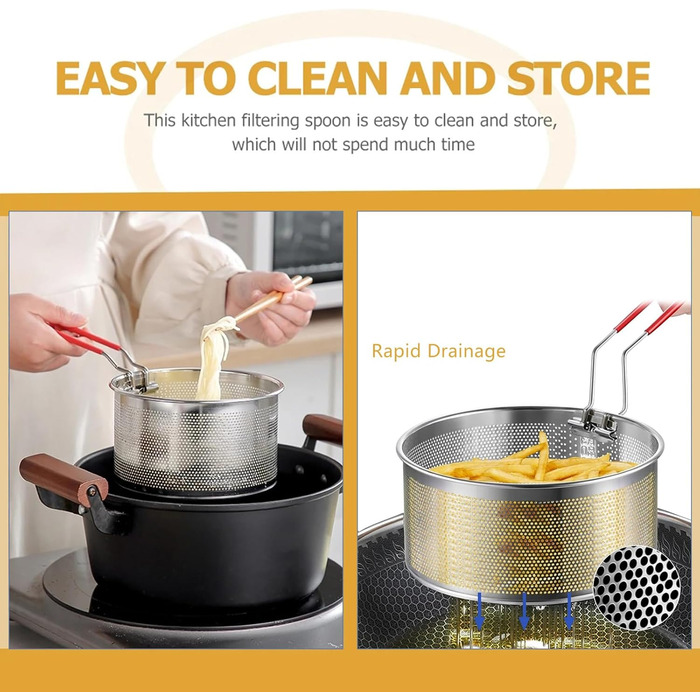 Кошик для смаження, кошик для макаронів з нержавіючої сталі, кошик для глибокої фритюрниці з довгою ручкою, для круглого кошика для їжі (14 см)