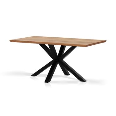 Обідній стіл KHG 160 x 90 см, кухонний стіл з масиву промасленого дуба - швейцарська кромка, чорна металева зіркоподібна основа, промисловий дизайн, стіл для 6-8 осіб, вантажопідйомність до 50 кг