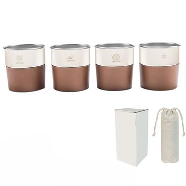 Набір із 4 стаканчиків з нержавіючої сталі об&39ємом 300 мл з тримачем зі штучної шкіри для походів та подорожей на свіжому повітрі