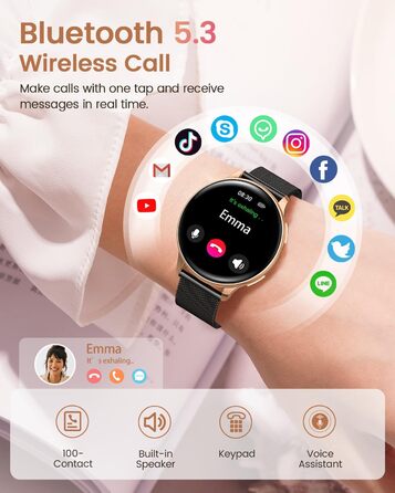 Жіночий смарт-годинник RUXINGX, круглий смарт-годинник 1,27 дюйма з функцією телефону, 24-годинний монітор серцевого ритму SpO2, фітнес-годинник з монітором сну, 126 спортивних режимів, крокомір, IP68, сумісний з iOS/Android, подарунковий годинник для жін