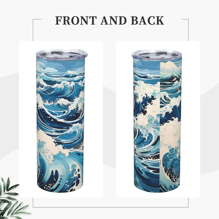Дорожня кружка об&39ємом 590 мл з прямою трубочкою в стилі укійо-е з хвилями, принтована, підходить для кемпінгу, офісу та дому