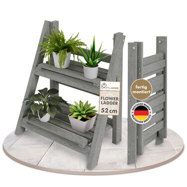 Квіткова драбина S 52x424см світло-сіра - 2-ярусна квіткова драбина, декоративна та стійка до атмосферних впливів, виготовлена з масиву дерева - підставка для рослин для квартири, балкону, тераси, для вулиці та приміщень, складна, S - 52x424см