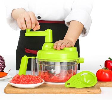 Мл Ручний подрібнювач їжі Ручний подрібнювач овочів з ручкою та кришкою підходить для цибулі, часнику, перцю, моркви, імбиру, фруктів (зелений), 1200
