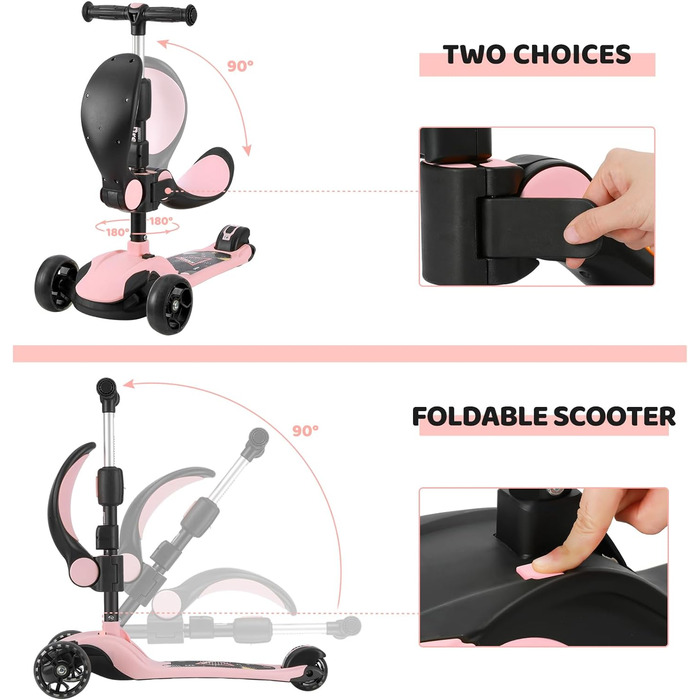 Самокат BremToy дитячий зі знімним сидінням, дитячий самокат з плавним регулюванням, дитячий самокат з поліуретановими світлодіодн