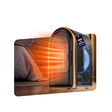 Міні-обігрівач для ванної кімнати 9.0 Upgrade Потужність нагріву 1 сертифікований SPD 4 безпечні механізми захисту Керамічний обігрівач Енергозберігаючий Спальня Офіс, Чорний електричний обігрівач для кемпінгу