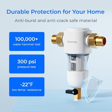 Осадовий фільтр Waterdrop Spin Down, багаторазовий фільтр для осаду для всього будинку, система попереднього фільтрування з можливістю промивання для міської/колодязної води, 1&39 3/4&39 MNPT, WD-PF01