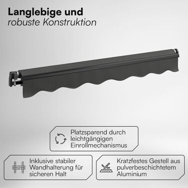 Тент STEELSØN Kestria для балкона/дахової тераси/саду 200x150 см Тент зі складними кронштейнами, непрозорий та водонепроникний Вулична рулонна штора з ручкою виготовлена з пластикової тканини Сонцезахисний тент з настінним кронштейном, антрацит