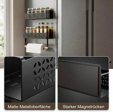Набір магнітних підставок для спецій, 4 предмети (2 великі 2 маленькі) - Зі штангою для кухонного паперу, надзвичайно сильним магнітом, не потребує свердління - Універсальний органайзер для спецій для холодильника, кухні та стіни
