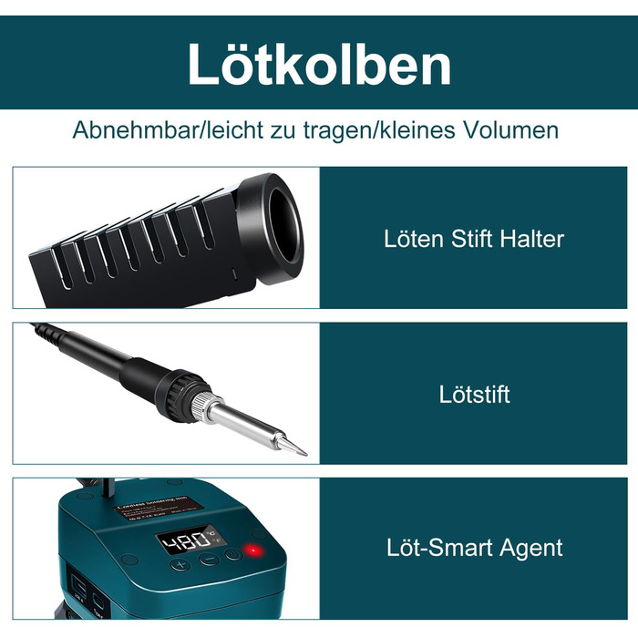 Акумуляторний паяльник для батареї Bosch 18V, швидке нагрівання, електрична цифрова LCD паяльна станція з USB і зарядними портами