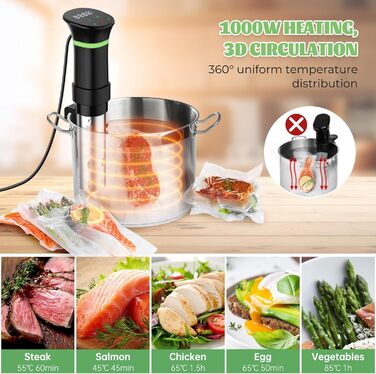 Плита Sous Vide Stick з сенсорним РК-дисплеєм Занурювальний термостат Таймер Sous-Vide 1000 Вт для контейнерів до 20 л 25-92.5C Повільна плита 360 Прецизійна каструля Циркуляція занурення
