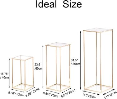 Золота підставка для квітів Весільна прикраса - 3 шт. Металева ваза з акриловою пластиною Вази з високим дном Прямокутні вази Підставки для рослин Геометричні підставки для квітів для настільних прикрас Вітальня 408060см Золото 806040см-3 шт.