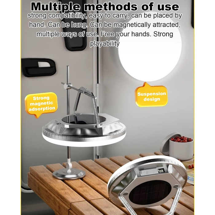 Портативний ліхтар, сонячна лампа для намету 1600 люмен, водонепроникна лампа для намету, для використання на вулиці, у саду, на подвір&39ї, на патіо, на балконі, для походів, для бекпекінгу, сріблястий