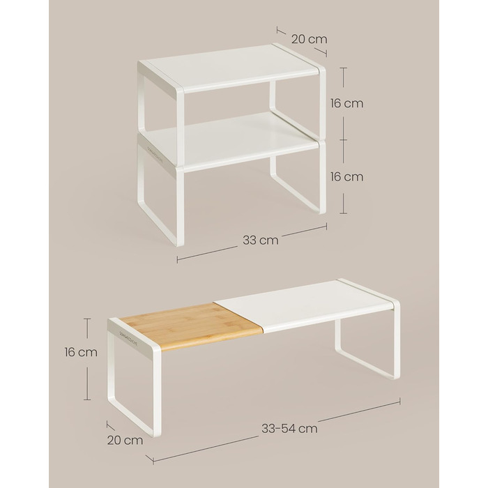 Стійка для спецій, набір з 2 шт. , висувна, кухонний органайзер, кухонна полиця, органайзер для шафи, тримач для спецій, кухня, невелика полиця, штабелюється, настільний органайзер, натуральний бежево-кремово-білий KCS051N01 2 натуральний бежевий кремово-