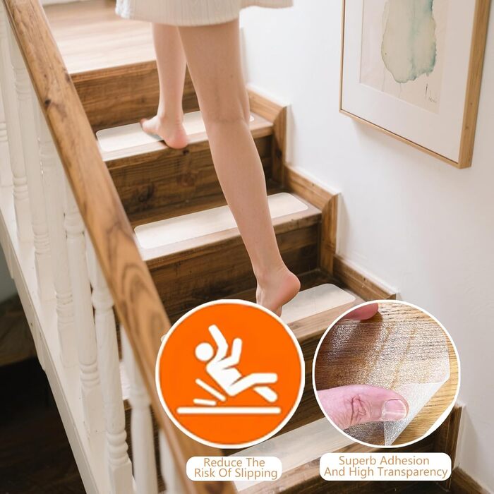 Килимки для сходів Прозорі протиковзкі килимки 15X80 Самоклеючі килимки для сходів Нековзні смужки для сходів Протиковзкі смужки для сходів Водонепроникні для дерев&39яних сходів, 15 шт.