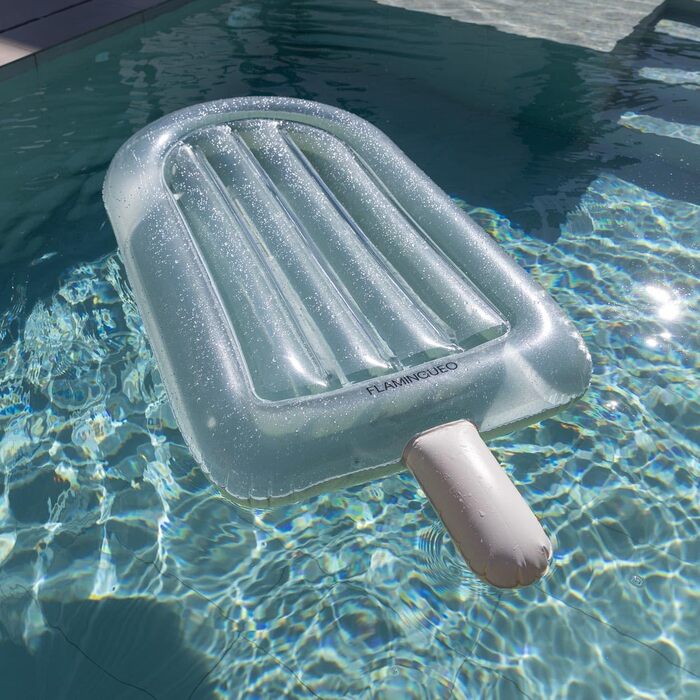Надувний матрац Flamingueo, килимок для басейну, пляжний, дуже великий, у формі льоду, блискучий дизайн, стійкий до ПВХ, подвійний клапан, 90 x 190 x 20 см