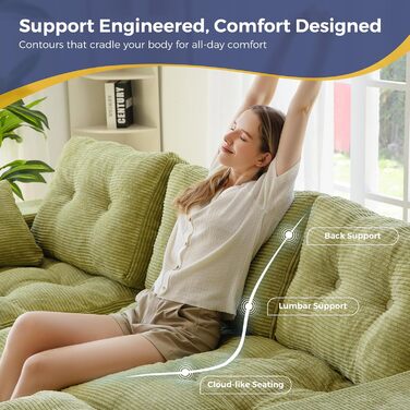 Диван MAXYOYO з функцією сну, кутовий диван L-подібної форми, вельветова тканина, 264x171 см, вельветовий диван, вітальня, розкладний диван з пуфом, універсальний, легко чиститься та підходить для домашніх тварин, не потребує складання (світло-зелений)