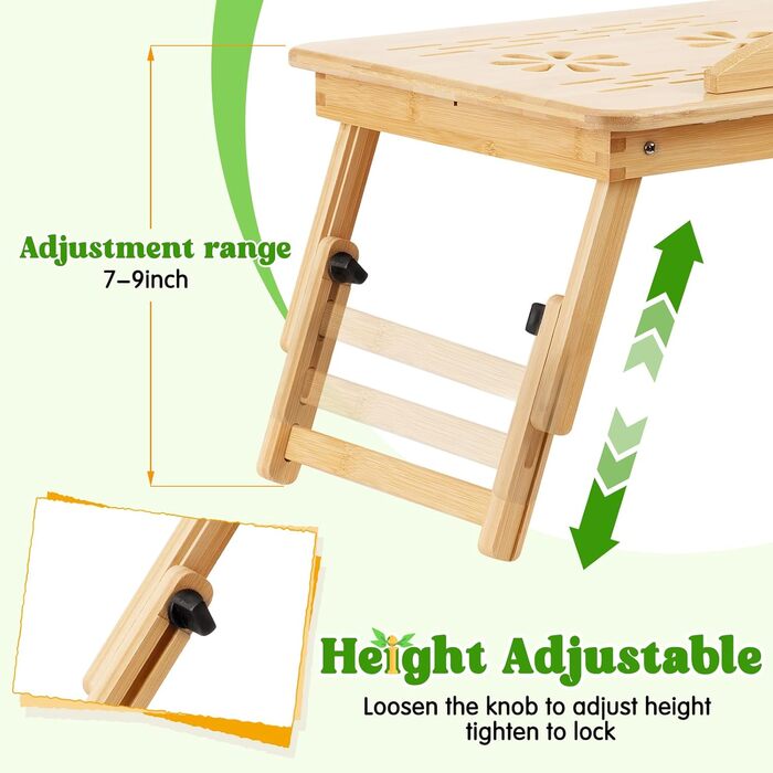 Регульований бамбуковий стіл для ноутбука, складний, для ліжка, дивана та підлоги. Портативний стіл на коліна з нахиленою поверхнею та шухлядою для письма, читання, сніданку, малювання, сучасний дизайн.