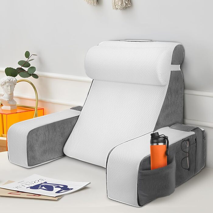 Подушка для читання для ліжка та дивана, подушка для спини з піни з ефектом пам&39яті з подушкою для шиї та знімними підлокітниками, подушка для спини для дорослих для читання, перегляду телевізора та відеоігор
