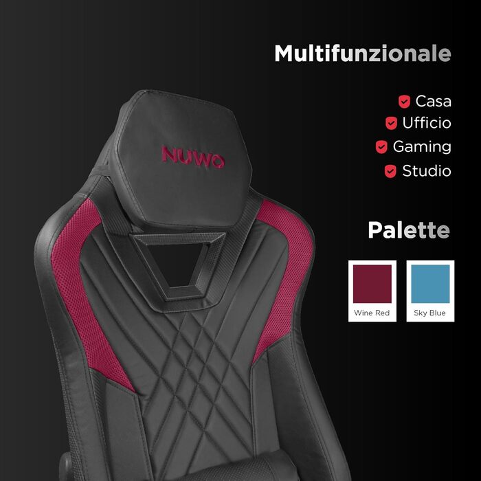 Ергономічне ігрове крісло Nuwo DoXx, крісло для ПК, ігрове крісло, 2D підлокітники, регульована спинка та висота, поперекова підтримка та підголівник, 120 кг, червона серія DoXx