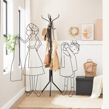 Металева вішалка для одягу SONGMICS, міцна вішалка для одягу, шафа, для одягу, сумок та капелюхів, висота 182 см, з 12 гачками, чорна RCR19B 49 x 49 x 182В см Чорний