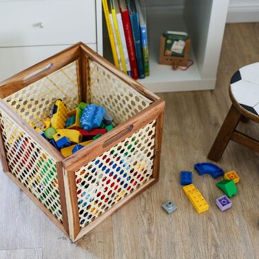 Кошик для зберігання HMF, що підходить для полиць Kallax, кошик з ротанга з віденським плетеним лозом та деревиною акації Візерунок 2 32 x 34 x 32 см