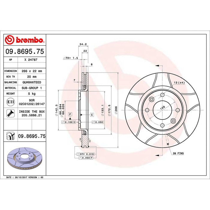 Гальмівні диски Brembo MAX LINE (комплект 2 шт.) 09.8695.75