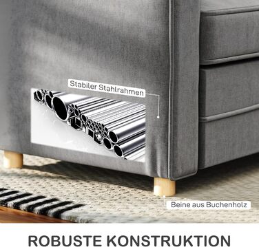 Місний диван HOMCOM з підлокітниками, товсто м&39який двомісний диван, сучасний м&39який диван з S-подібними пружинами, лляний вигляд, дерев&39яні ніжки для спальні та вітальні, 150 x 74 x 86 см, темно-сірий, 2-