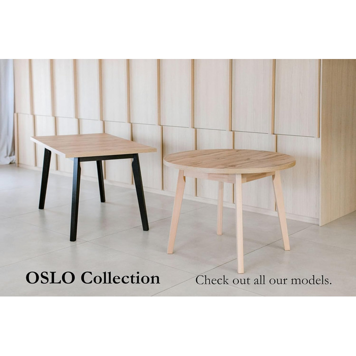 Розсувний овальний обідній стіл - кухонний стіл - дерев&39яні ніжки чорного кольору - стільниця з оздобленням Artisan - сучасний стиль - розрахований на 6-8 осіб, 80 x 140-180 см, Artisan, чорний