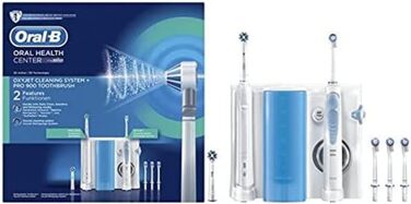 Набір систем очищення Oral-B Pro 900 Oxyjet, електрична зубна щітка, акумуляторна з іригатором для порожнини рота, 1 система очищення Oxyjet, 1 електрична зубна щітка, 4 змінні насадки Oxyjet, 2 щітки