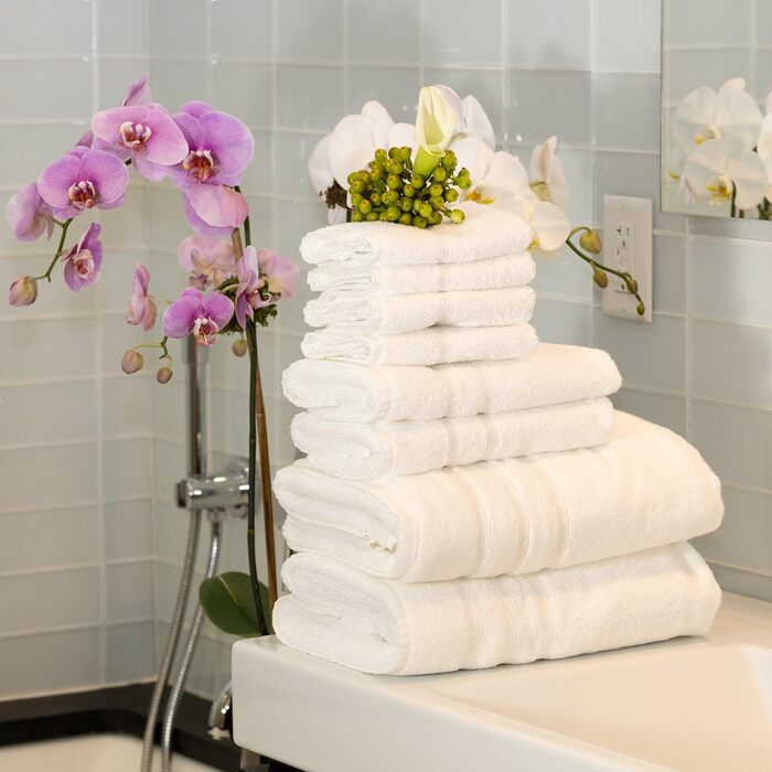 Набір розкішних турецьких рушників Mosobam, 76 х 147 см, 40 х 76 см, 33 х 33 см, білий, 700 г/м, бамбукова віскоза та егейська тур