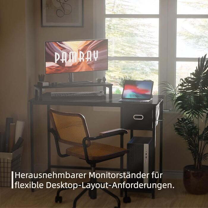 Комп&39ютерний стіл 98 x 50 см з підставкою для монітора, невеликі письмові столи з шухлядою для зберігання речей для спальні, письмовий та робочий стіл, чорний, 98 x 50 см