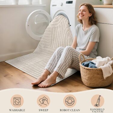 Довга доріжка для коридору, 80x300 см, яку можна прати, нековзка килимова доріжка, килимок для коридору, килимок для кухні, доріжка для входу, спальні, вітальні, коридору, бежевий, 80 x 300 см