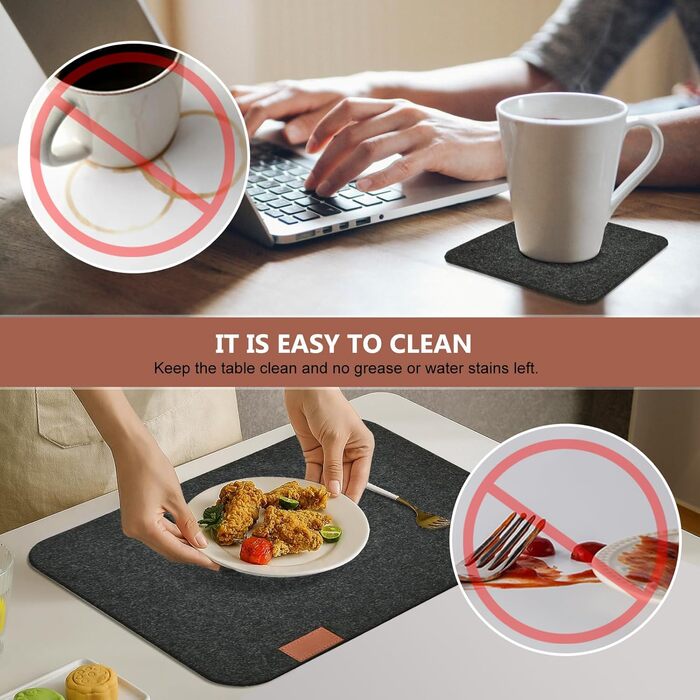 Серветка на підставку, набір з 18 серветок Миються 6 серветок, 6 скляних підставок, 6 мішечків для столових приборів - антрацит Кв