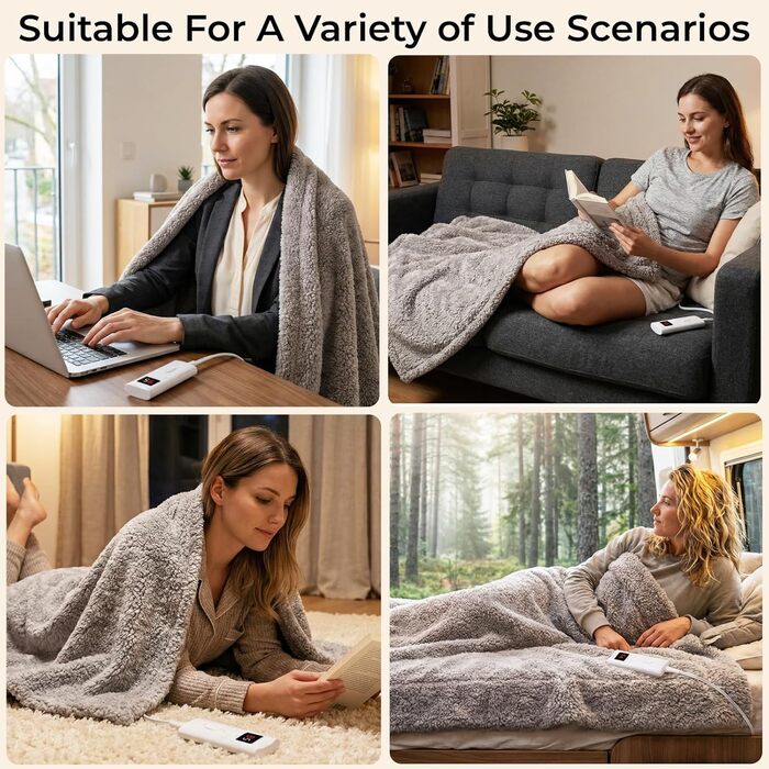 Електрична ковдра з підігрівом TLGREEN з автоматичним вимиканням, імітація овчини, двостороння надзвичайно пухнаста електрична ковдра з підігрівом, 130x180 см, 9 налаштувань нагріву, таймер, затишна ковдра, можна прати для дивана, софи, офісу, домашнього 
