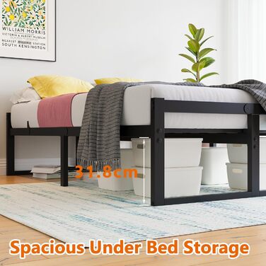 Ліжко 120x200 см, Каркас ліжка 120x200 з металевою рейковою основою, Металеве ліжко 120x200 см з місцем для зберігання - висота 32 см, Гостьове ліжко, Двоспальне ліжко, Пружинний матрац не потрібен, Чорний каркас ліжка 120 x 200 см