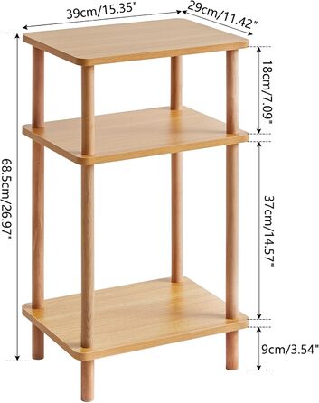 Дерев&39яний журнальний столик IBUYKE, тумбочка з 3 ярусами, 39x29x68,5 см, журнальний столик, столик для дивана, для спальні, вітальні, сучасний дизайн, легке складання, натуральний WST003N 39 x 29 x 68,5 см натуральний