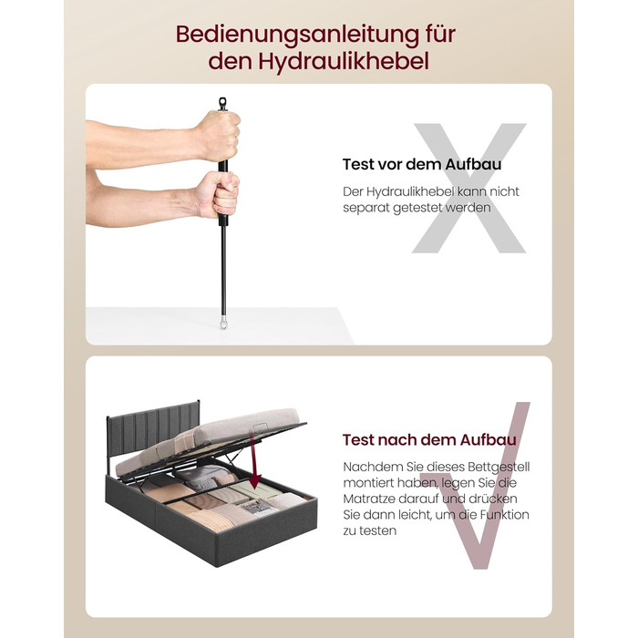 Каркас ліжка VASAGLE, Основа ліжка, Ліжко, 140 x 200 см, Складана рейкова основа, Місце для зберігання під ліжком, Узголів&39я, Гідравлічна система, Сучасне, Легке складання, Темно-сірий RMB614G02 140 x 200 см Темно-сірий