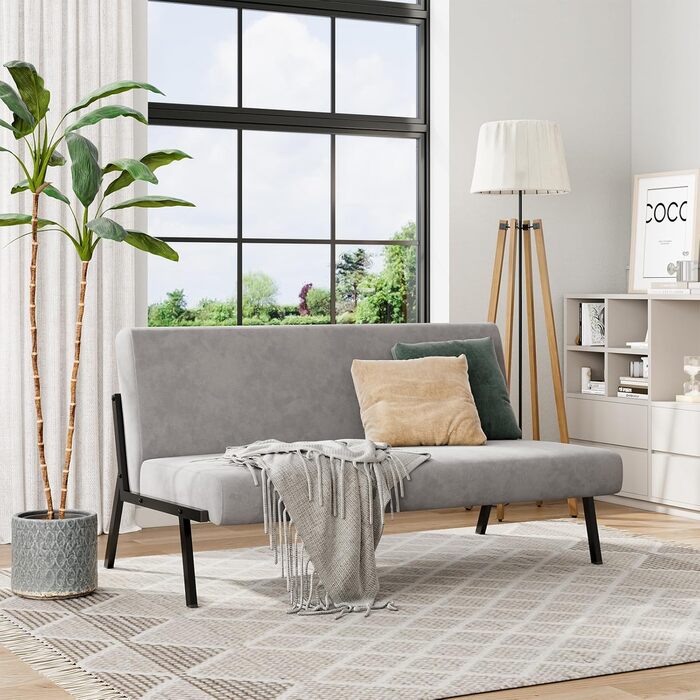 Двомісний диван Dripex, сучасний тканинний диван з металевим каркасом, диван-ліжко зі спинкою, двоспальний диван для вітальні/спальні, вантажопідйомність 150 кг, 112 x 75 x 68 см, сірий