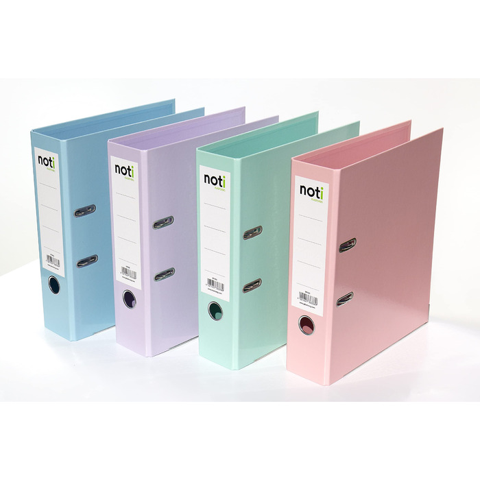 Папка з 4 кольорових папок преміум-класу, пастельні кольори глянцева ламінація зеленого, синього, фіолетового, рожевого кольорів ширина 80 мм для формату DIN A4 із запатентованим надміцним механізмом 85 мм Папки шириною корінця 80 мм з глянцевим покриттям